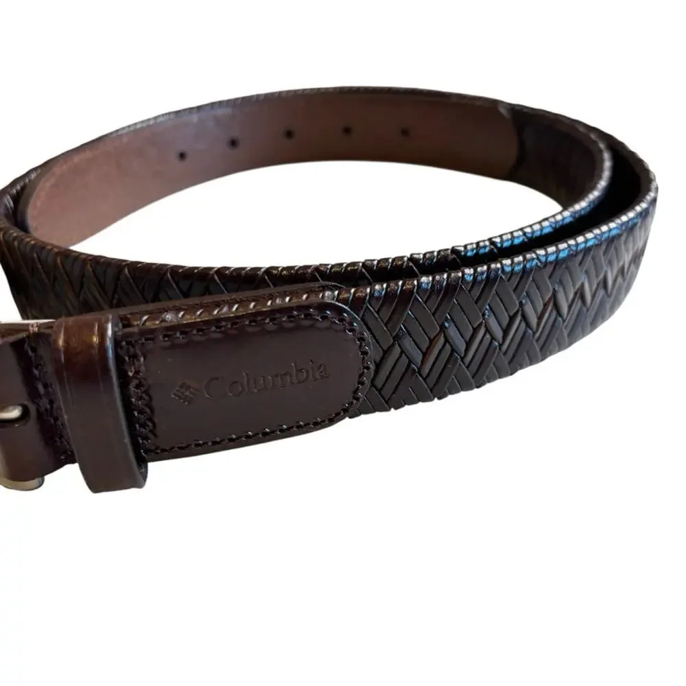 Columbia Brown Leather Woven Belt Men's XL |‎ Braided Dress Casual NWT
